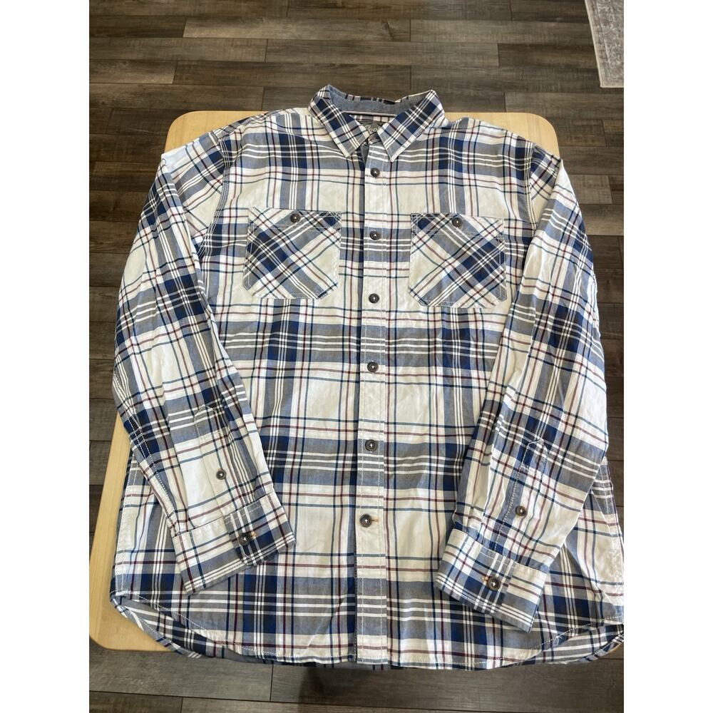 Roots Canada Blue Plaid Light Flannel Button Down Size M